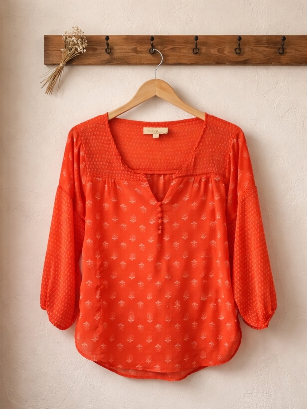 Reborn Red Floral Split-Neck Peasant Top